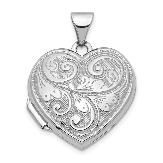 14K White Gold 19mm Heart Locket Pendant