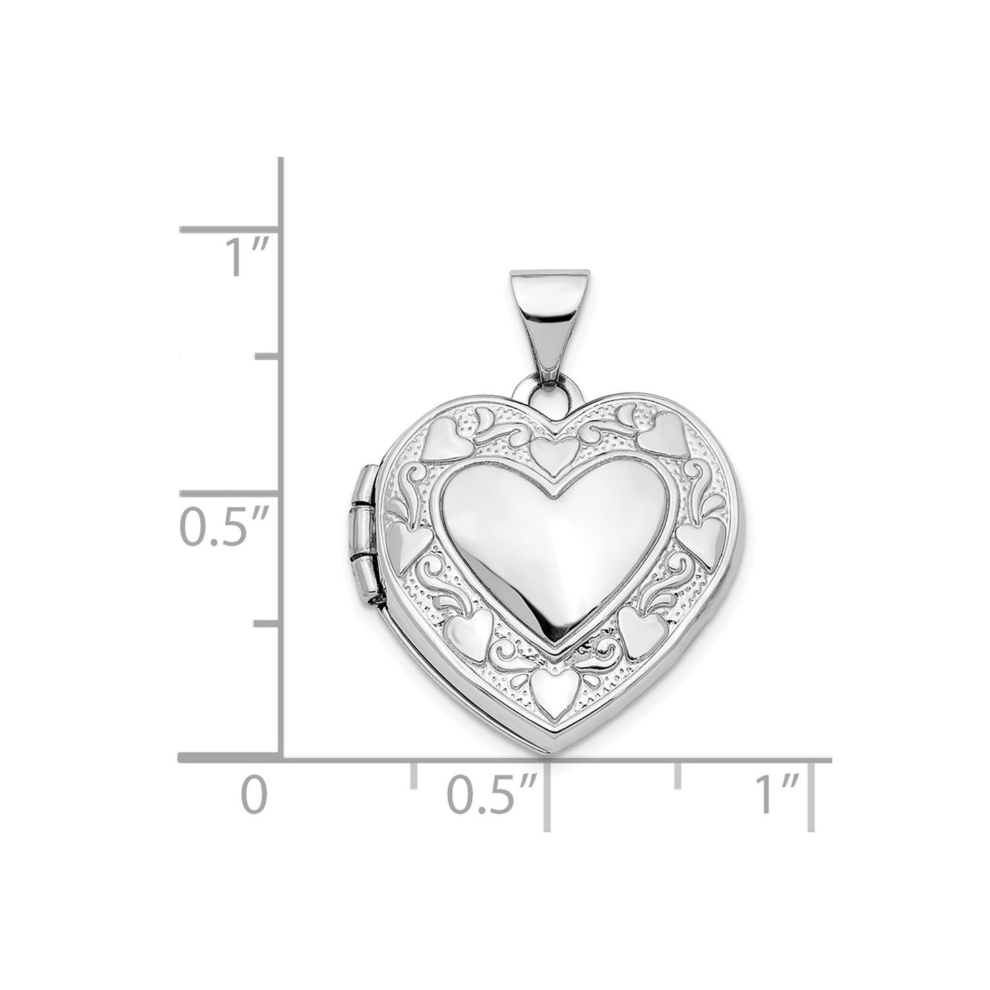 14K White Gold Hearts & LOVE Reversible 19mm Heart Locket Pendant