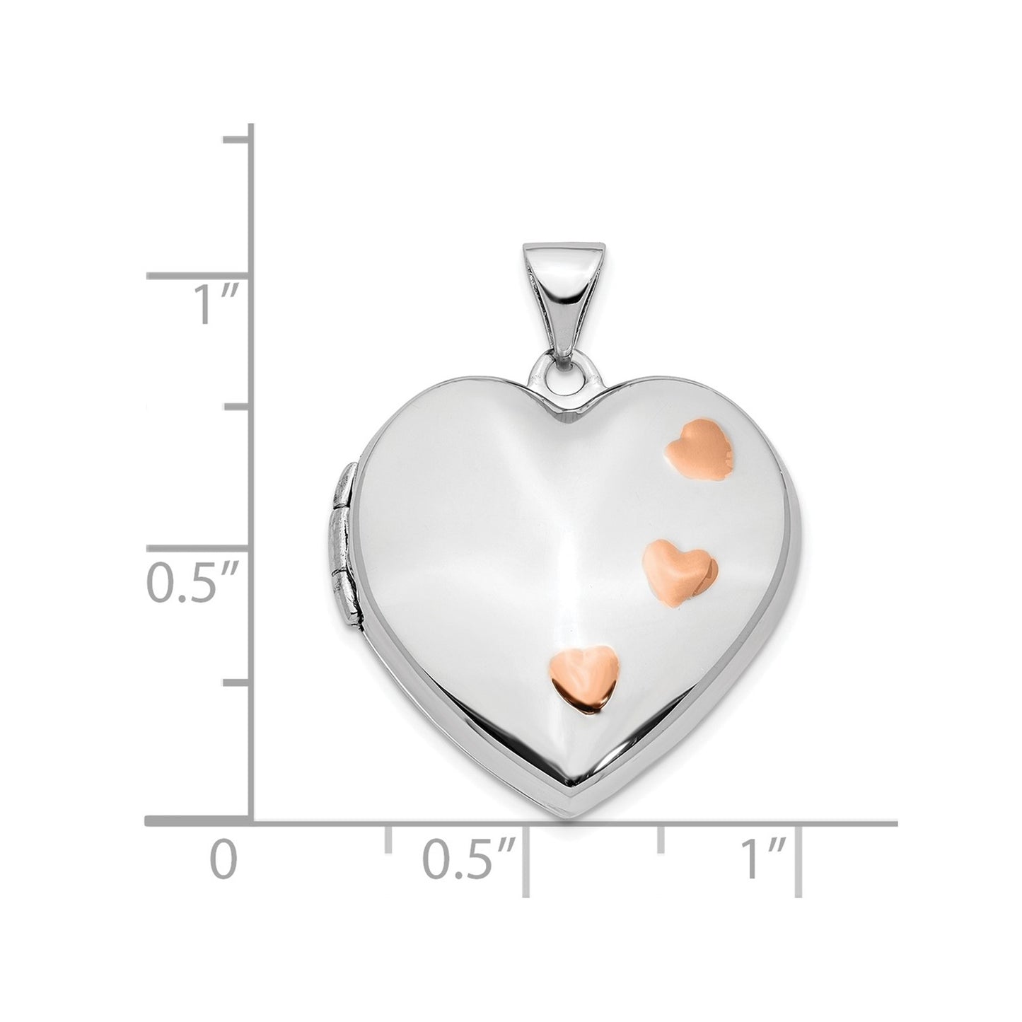 14K White Gold w/ Rose Rhodium 22mm Heart Locket Pendant