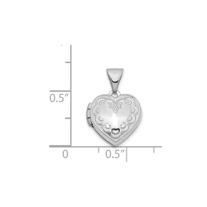 14K White Gold Textured 13mm Heart Locket Pendant