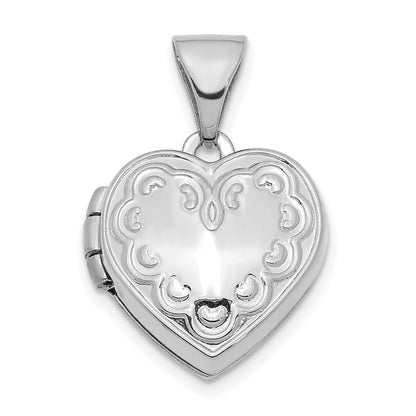 14K White Gold Textured 13mm Heart Locket Pendant