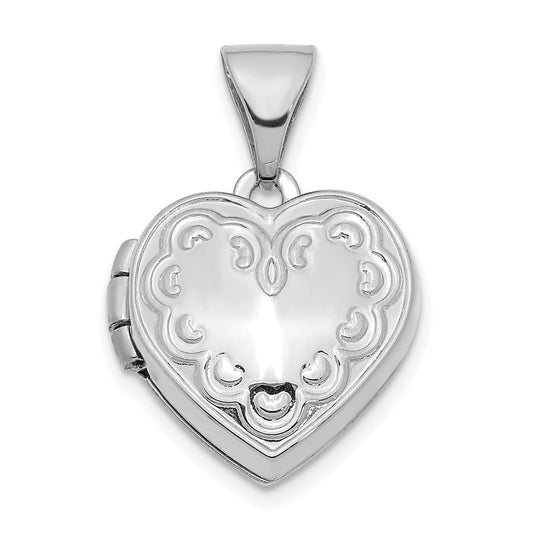 14K White Gold Textured 13mm Heart Locket Pendant