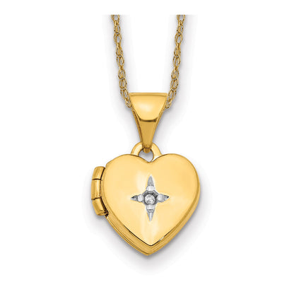 14k .005ct Diamond 11mm Heart Locket Necklace