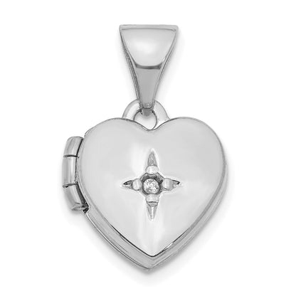 14K White Gold Diamond 11mm Heart Locket Pendant