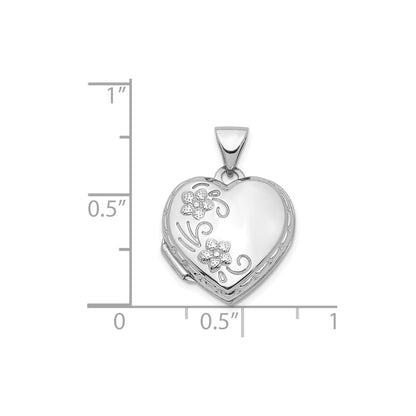 14K White Gold Polished 15mm Floral Heart Locket