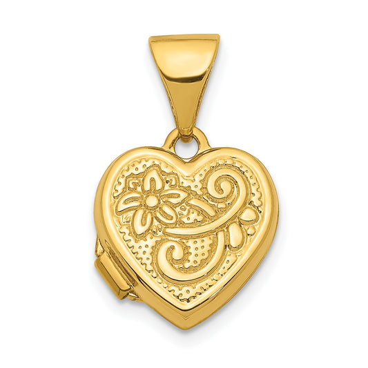 14K 11mm Floral Heart Locket Pendant