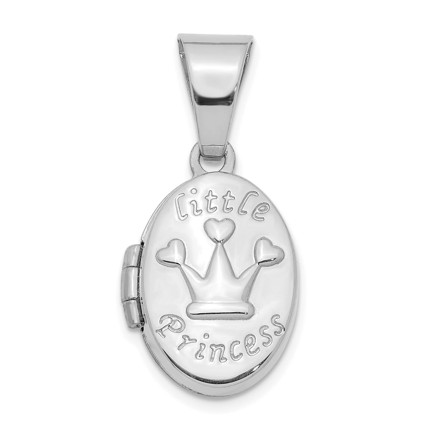 14K White Gold Little Princess 16mm Oval Locket Pendant