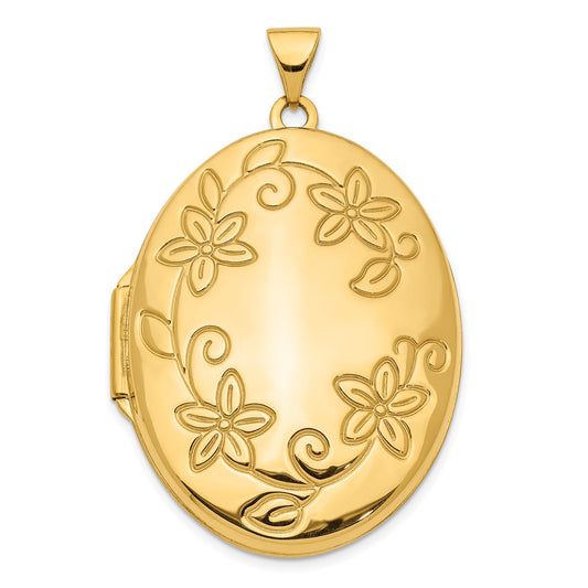 14K 33mm Floral Oval Locket Pendant