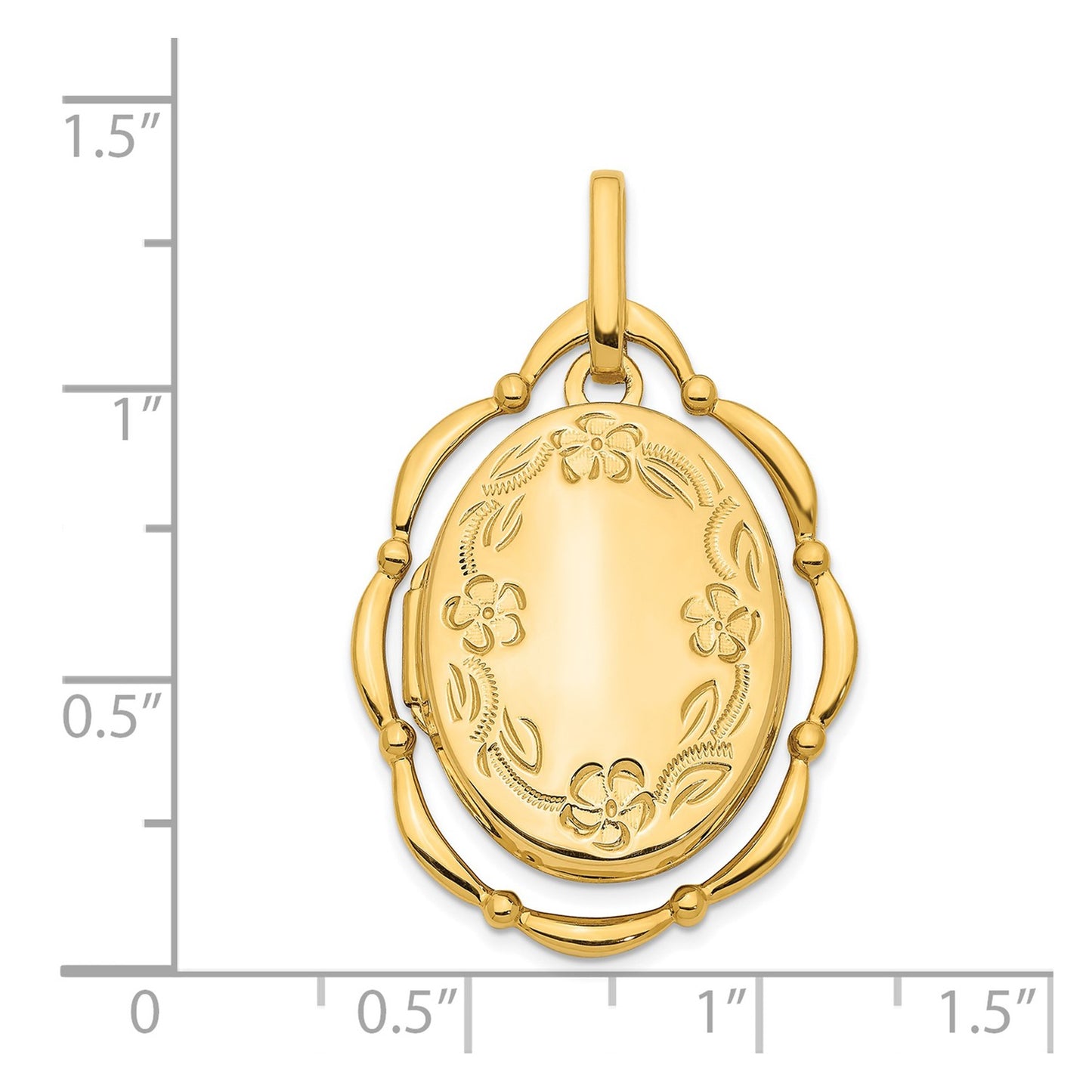 14K Dancing Floral 24mm Oval Locket Pendant