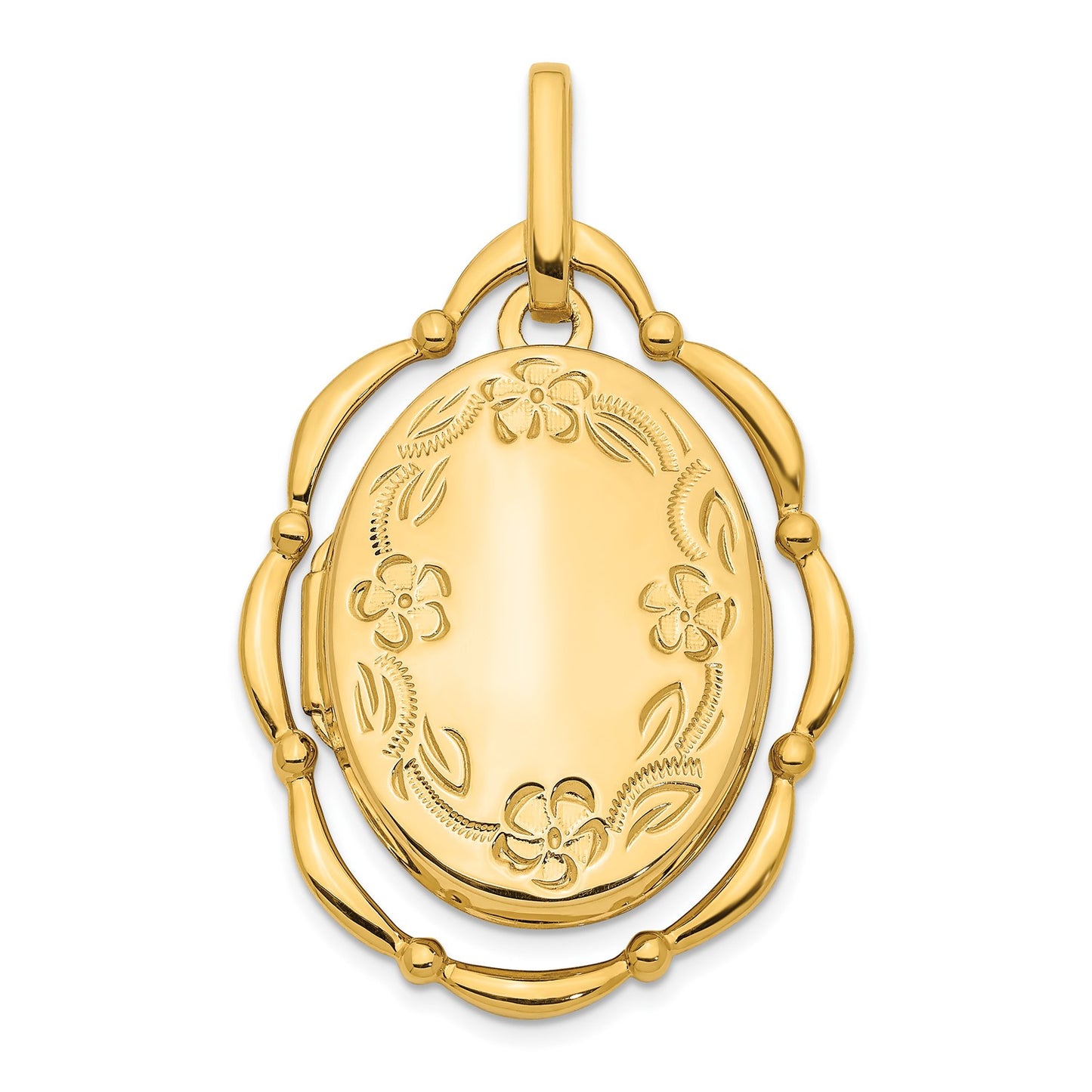 14K Dancing Floral 24mm Oval Locket Pendant