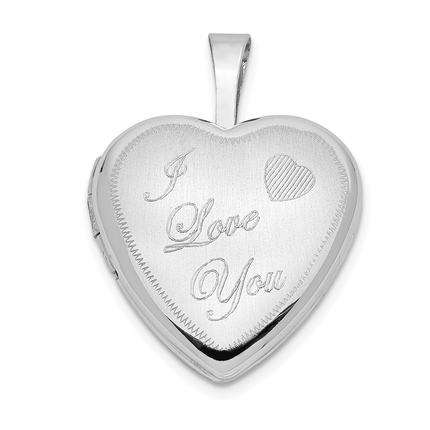 14k White Gold 16mm Satin I LOVE YOU Heart Locket