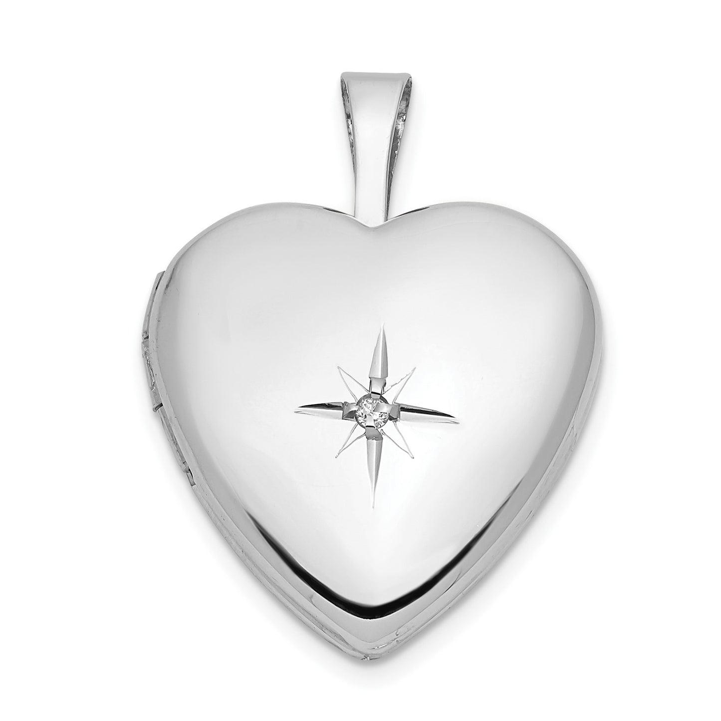 14k White Gold 16mm .01ct. Diamond Heart Locket