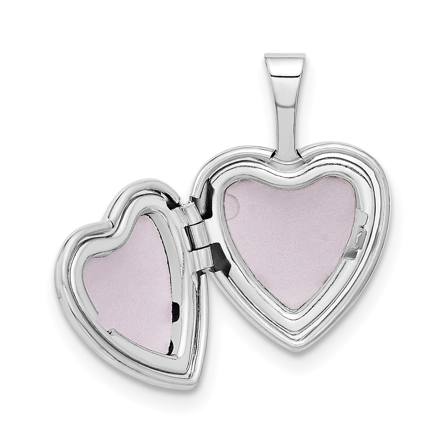 14k White Gold 12mm Satin with Enamel Rose Heart Locket