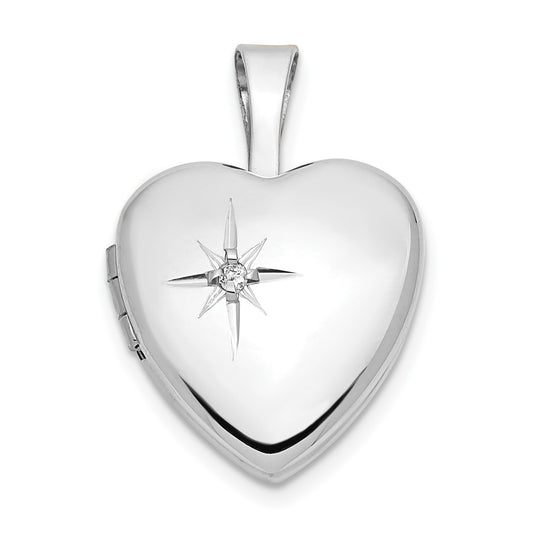 14k White Gold 12mm .01ct. Diamond Heart Locket