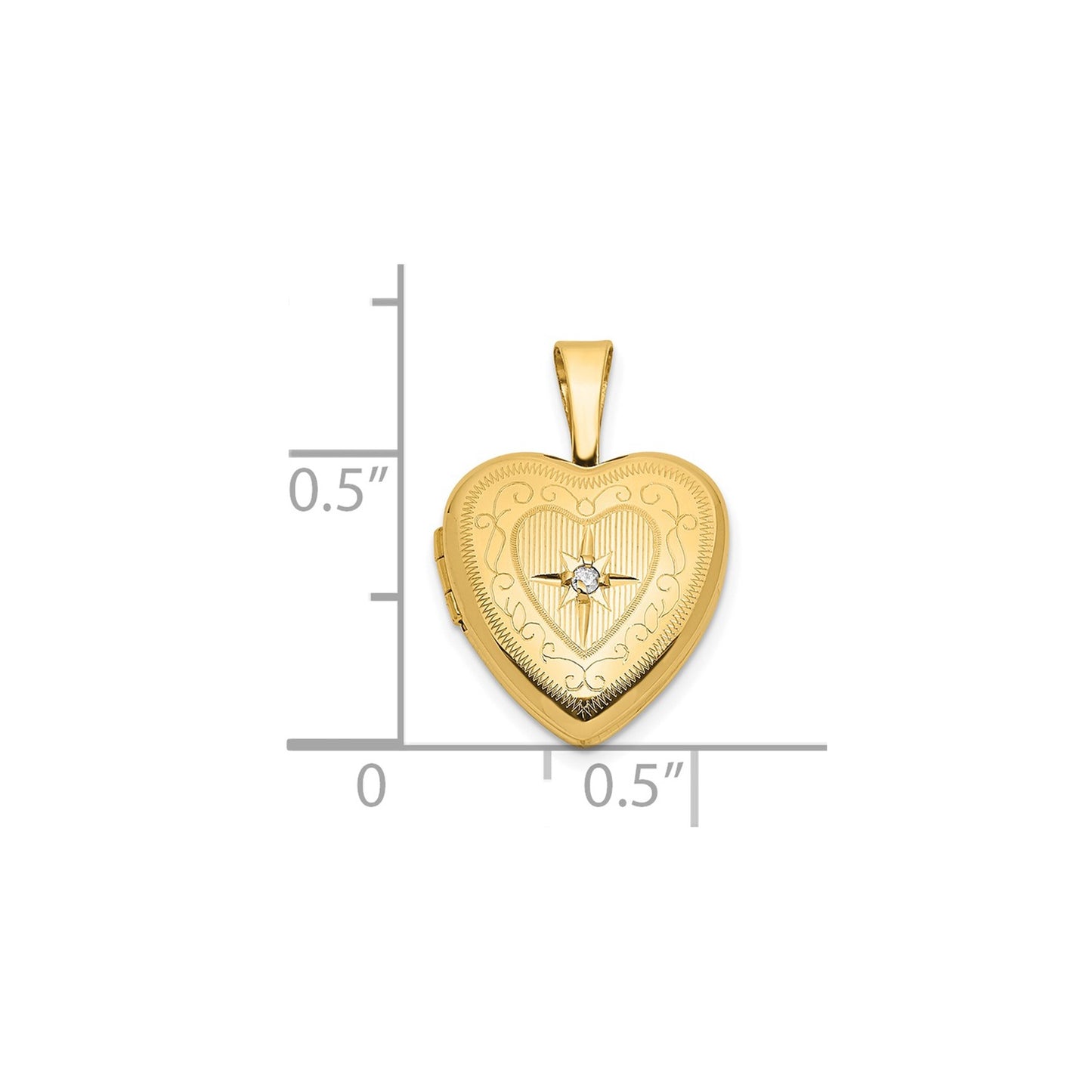 14ky 12mm with .01ct. Diamond Star Heart Locket