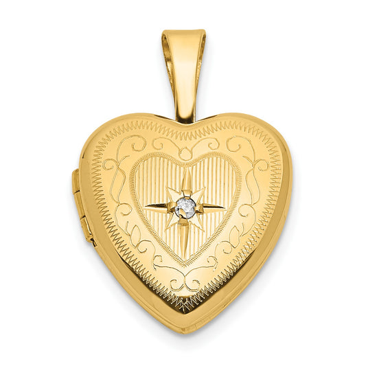 14ky 12mm with .01ct. Diamond Star Heart Locket