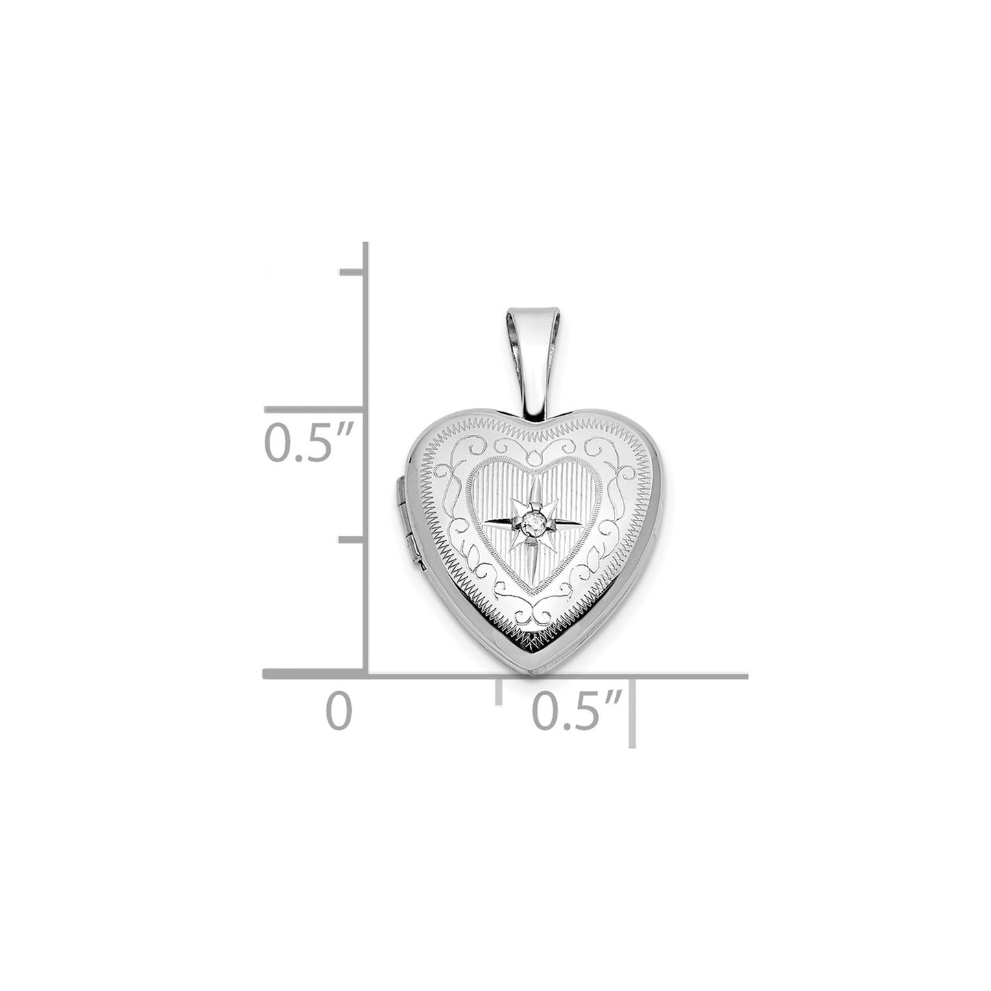 14k White Gold 12mm w/ .01ct. Diamond Star Heart Locket