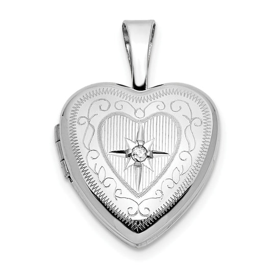 14k White Gold 12mm w/ .01ct. Diamond Star Heart Locket