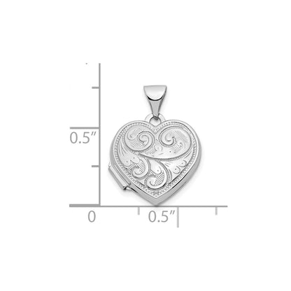 14k White Gold Reversible Swirl Design 15mm Heart Locket