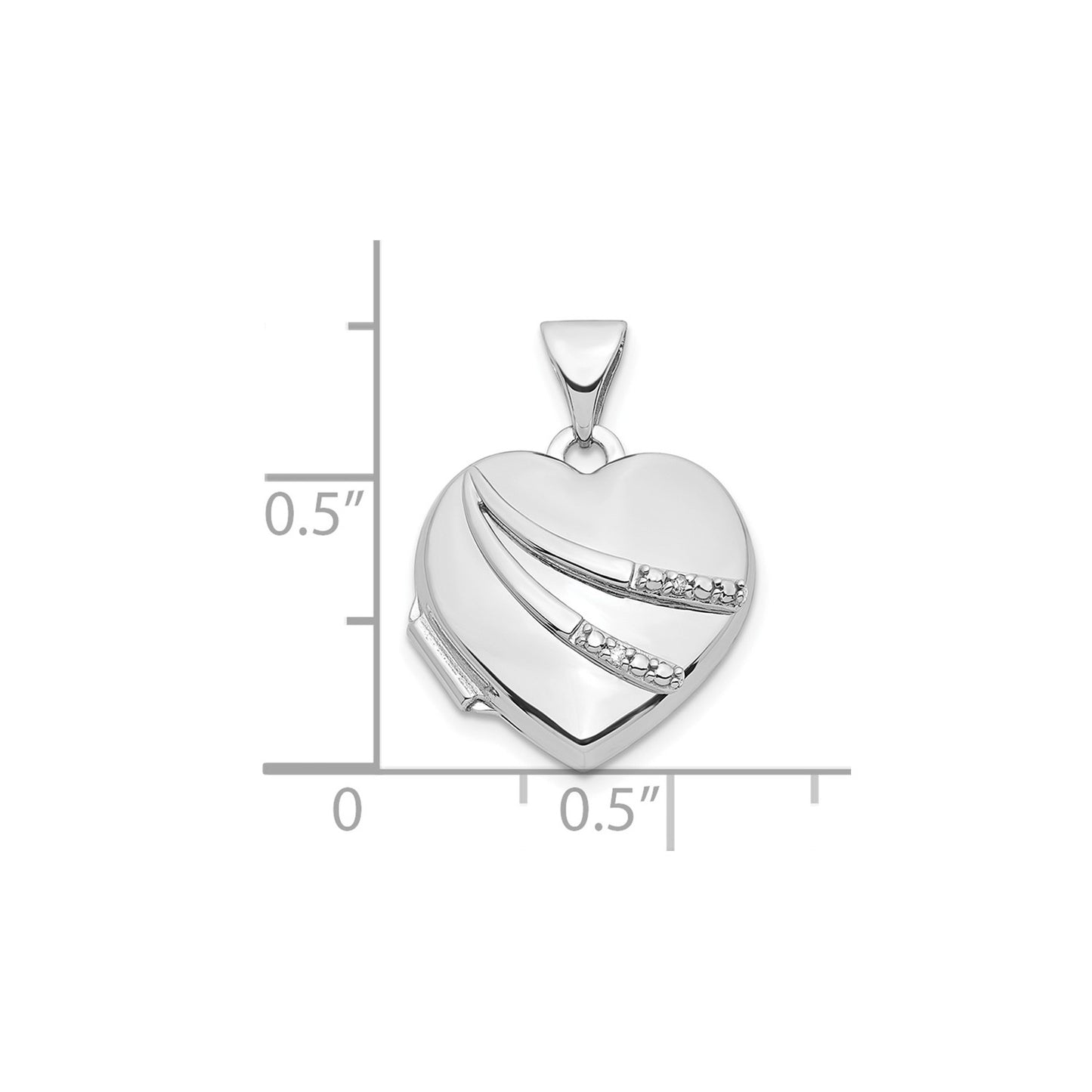 14k White Gold .01ct Diamond 15mm Heart Locket