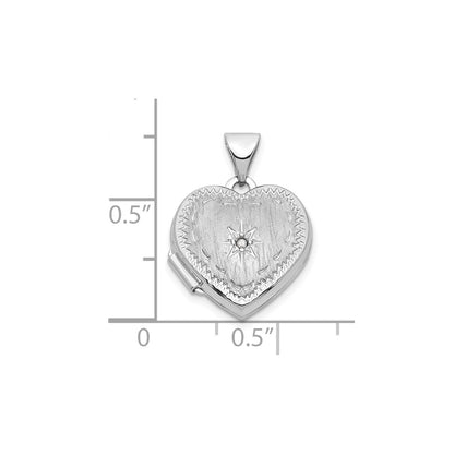 14k White Gold Brushed Diamond Star 15mm Heart Locket