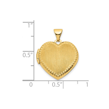 14ky Brushed w/Beaded Edge 18mm Heart Locket