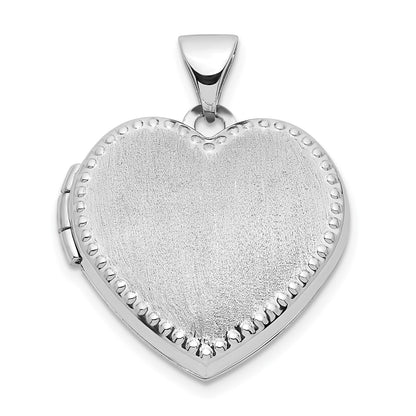 14k White Gold Brushed w/Beaded Edge 18mm Heart Locket