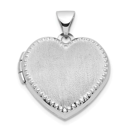 14k White Gold Brushed w/Beaded Edge 18mm Heart Locket