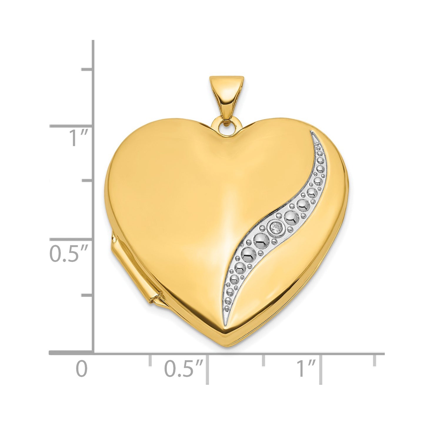 14k With White Rhodium Wave Diamond 27mm Heart Locket