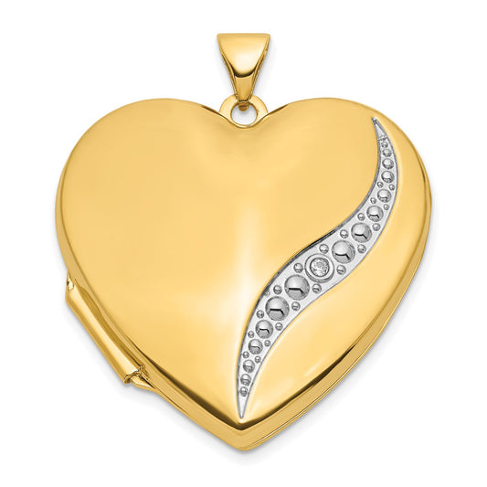 14k With White Rhodium Wave Diamond 27mm Heart Locket