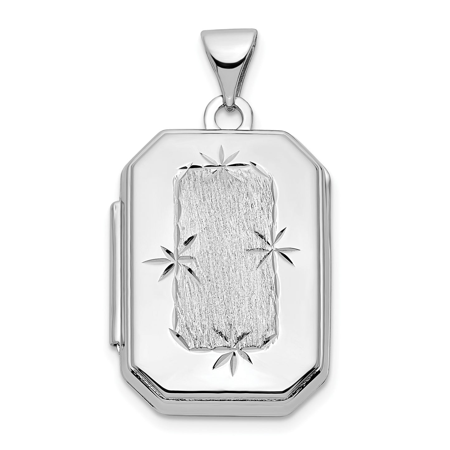 14k White Gold Diamond-cut Brushed 20mm Rectangular Locket