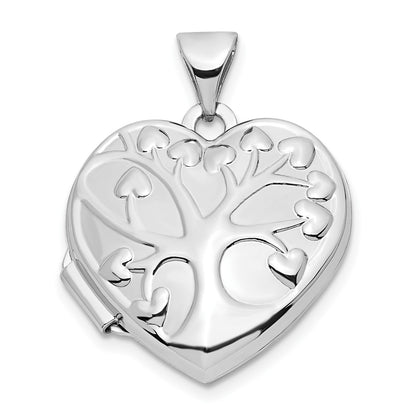 14k White Gold Tree 18mm Heart Locket