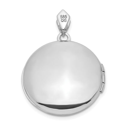 14k White Gold Filigree .01ct Diamond 20mm Round Locket