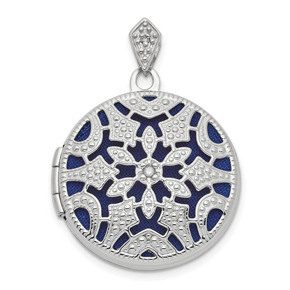 14k White Gold Filigree .01ct Diamond 20mm Round Locket