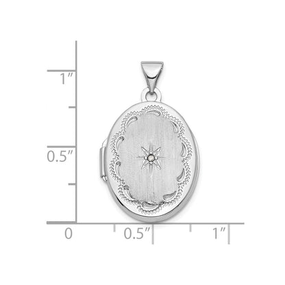 14k White Gold Brushed Diamond Star 21mm Oval Locket