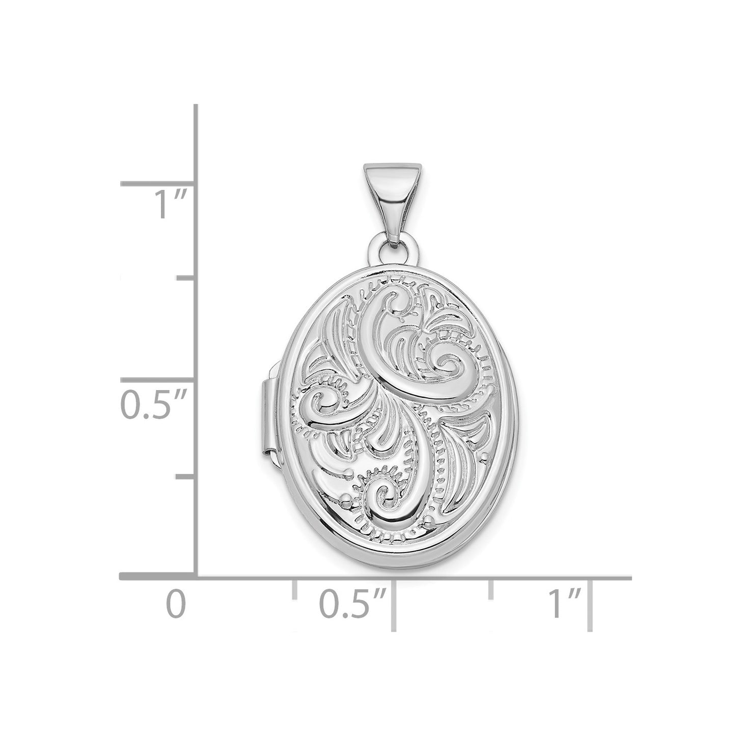 14k White Gold Swirl Design 21mm Oval Locket