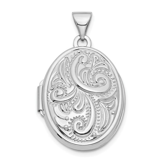 14k White Gold Swirl Design 21mm Oval Locket