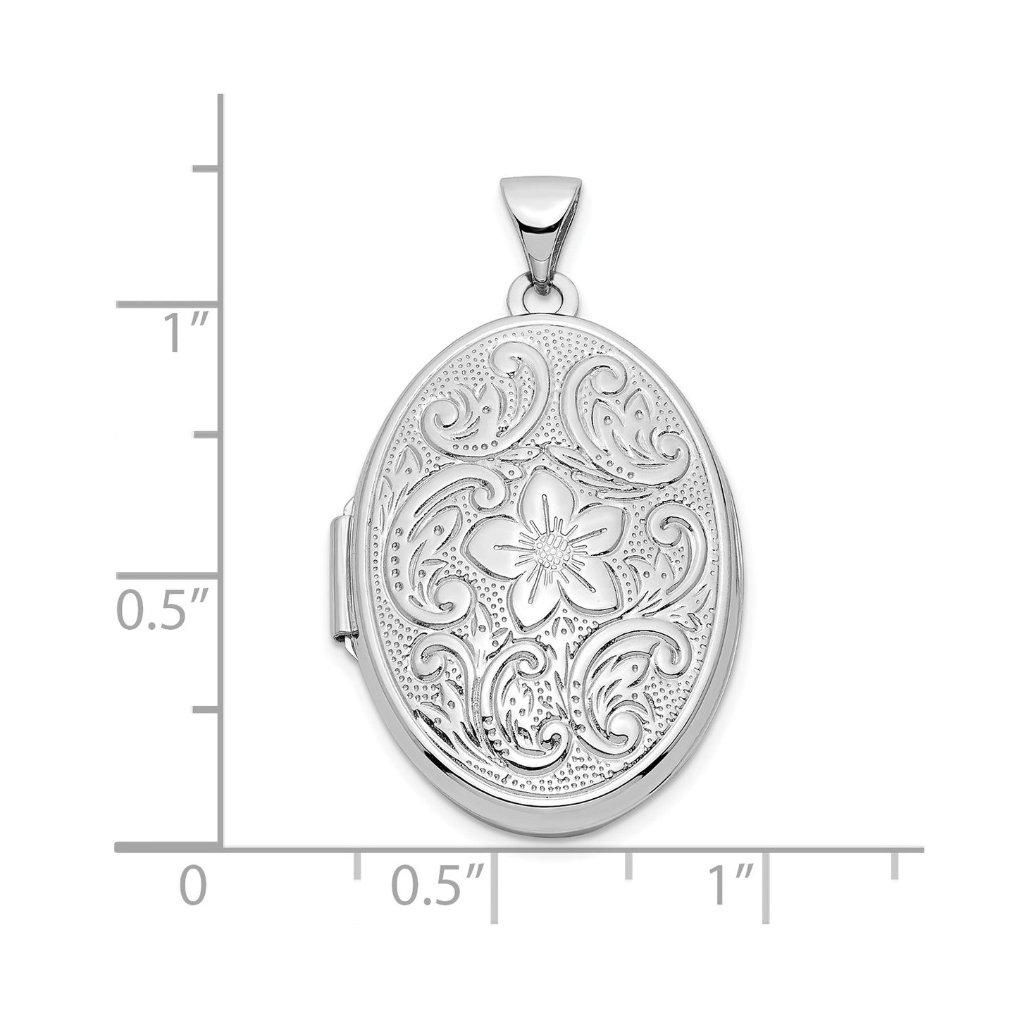 14k White Gold Reversible Swirl Design Floral 26mm Oval Locket