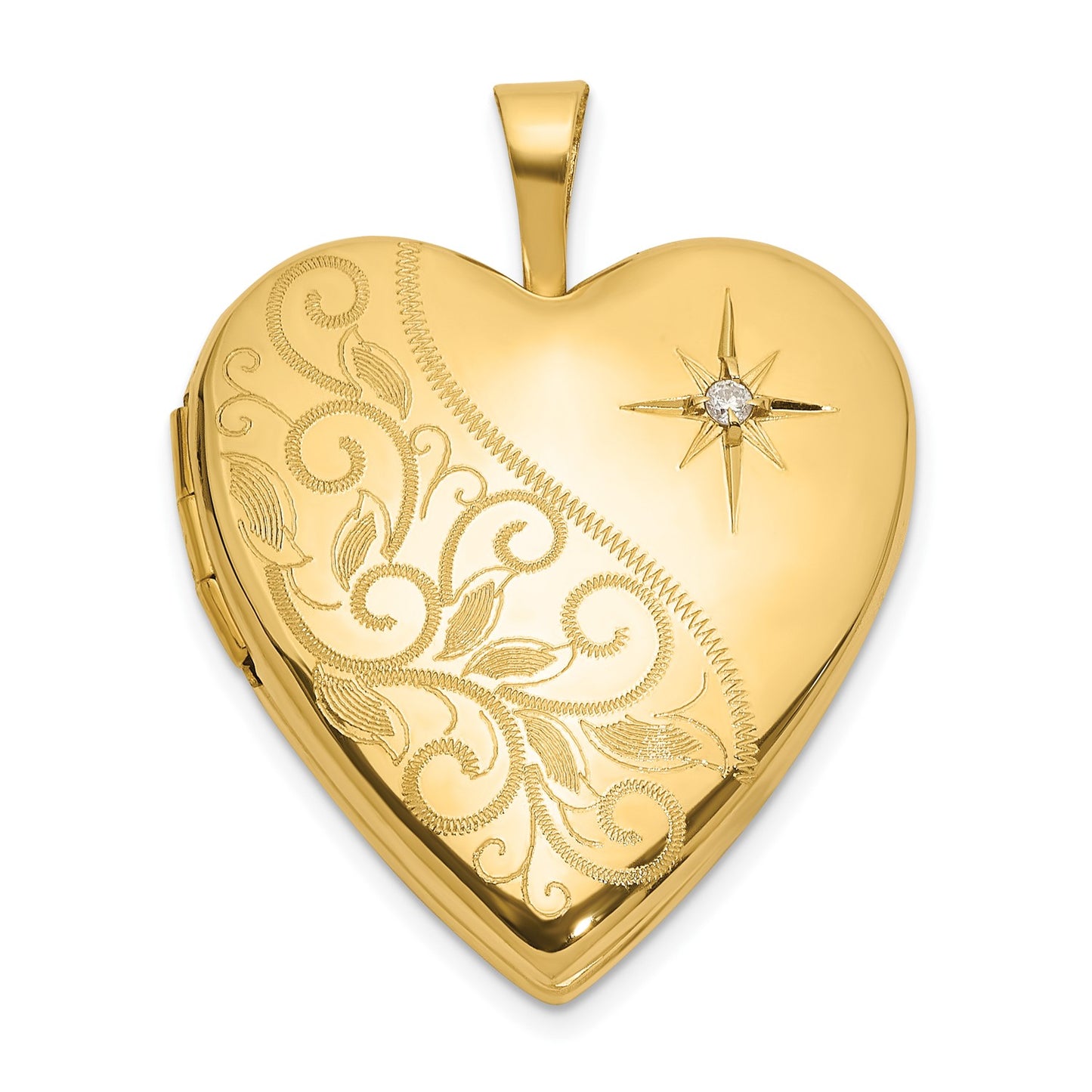 14K 20mm Polished Diamond Heart Locket