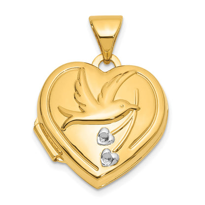 14K with White Rhodium 15mm Dove TOGETHER FOREVER Reversible Heart Locket