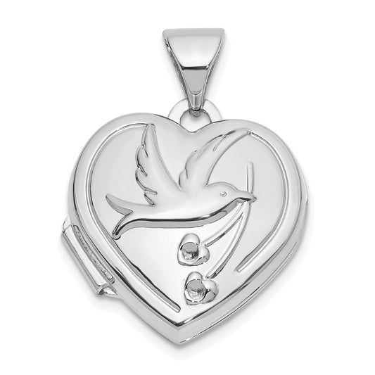 14k White Gold 15mm Dove TOGETHER FOREVER Reversible Heart Locket