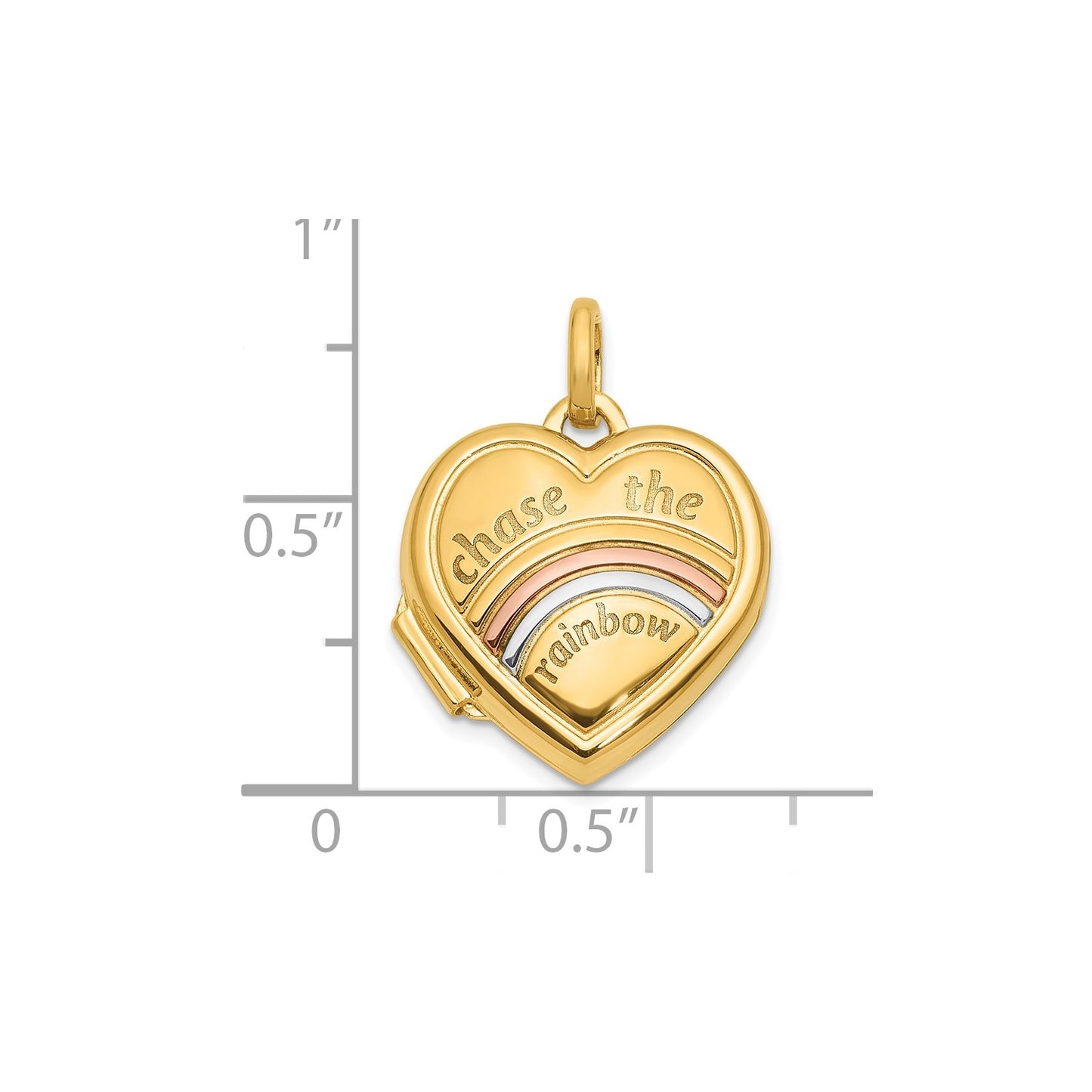 14K Rose and White Rhodium 15mm CHASE THE RAINBOW Heart Locket