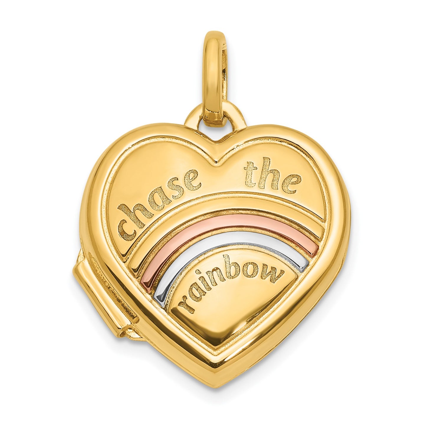 14K Rose and White Rhodium 15mm CHASE THE RAINBOW Heart Locket