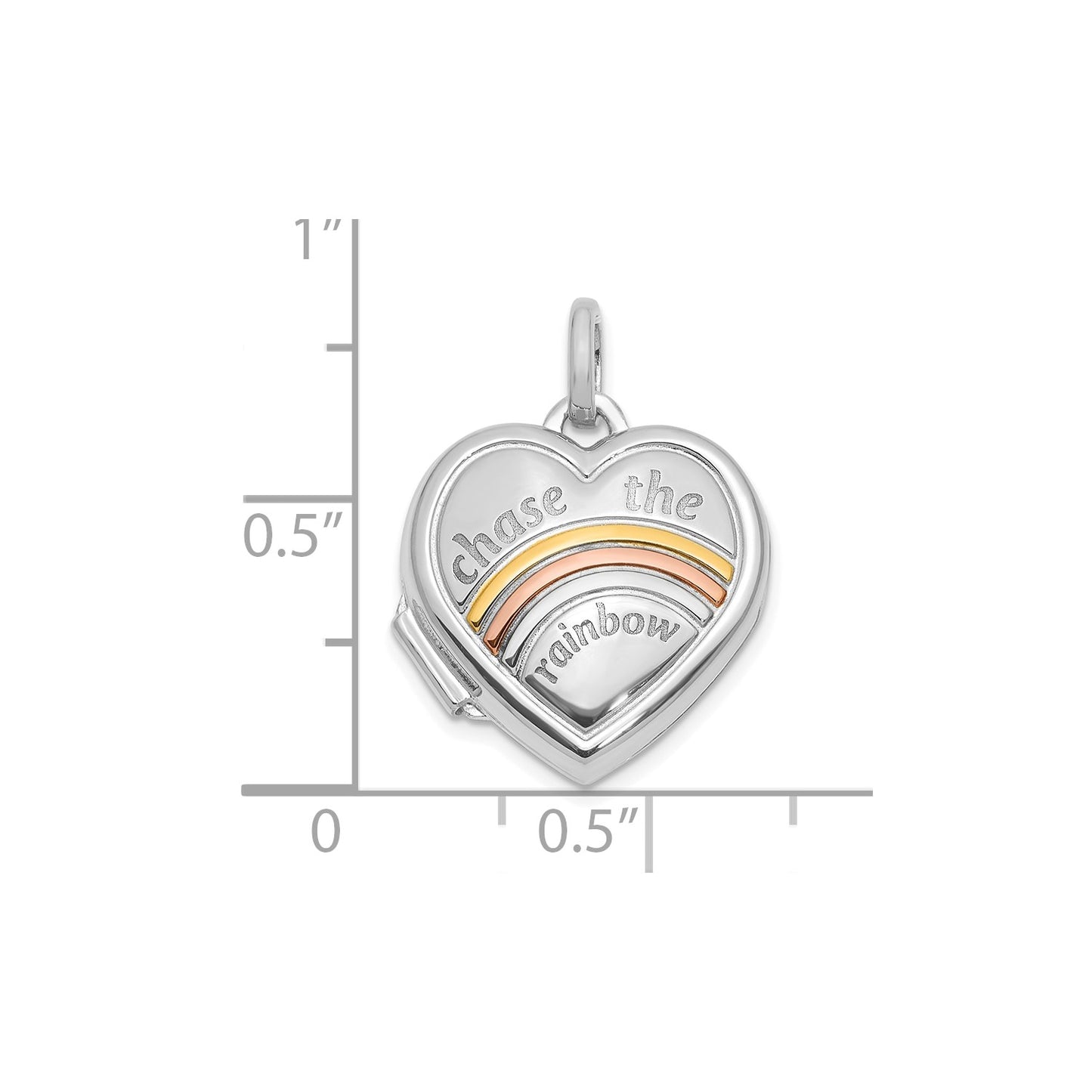 14k White with Rose Rhodium 15mm CHASE THE RAINBOW Heart Locket