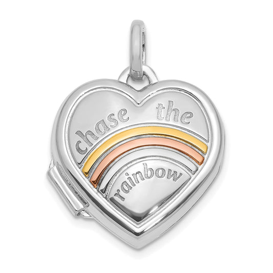 14k White with Rose Rhodium 15mm CHASE THE RAINBOW Heart Locket