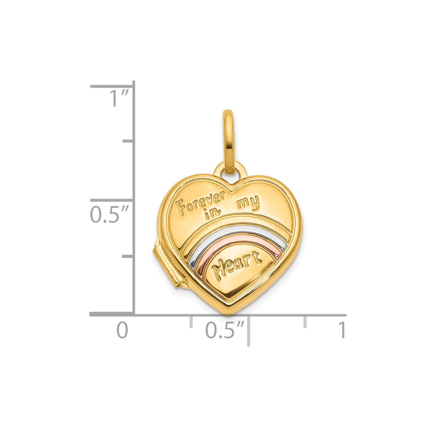 14K with Rose and White Rhodium 15mm FOREVER IN MY HEART Heart Locket