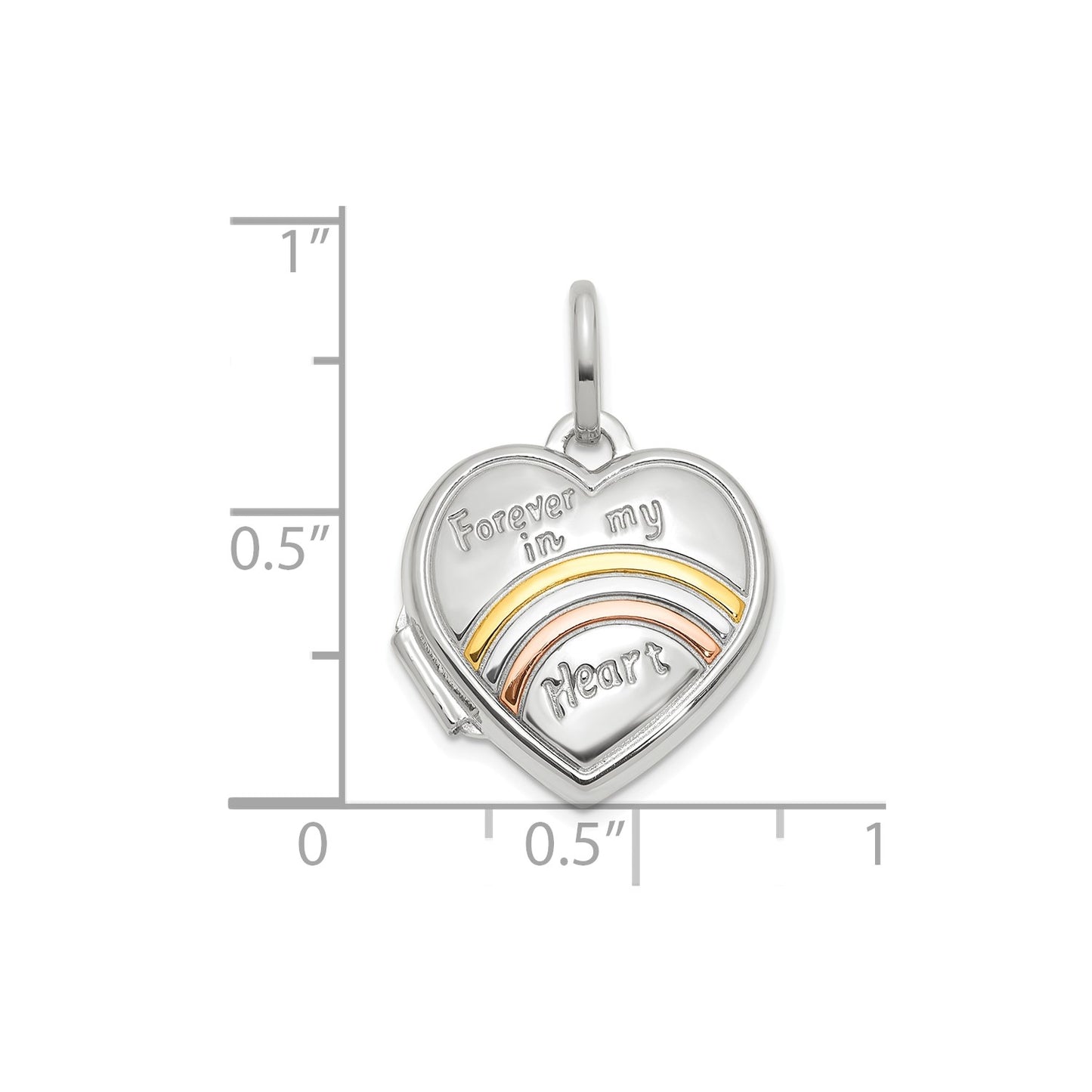 14k White Gold with Rose Rhodium 15mm FOREVER IN MY HEART Heart Locket