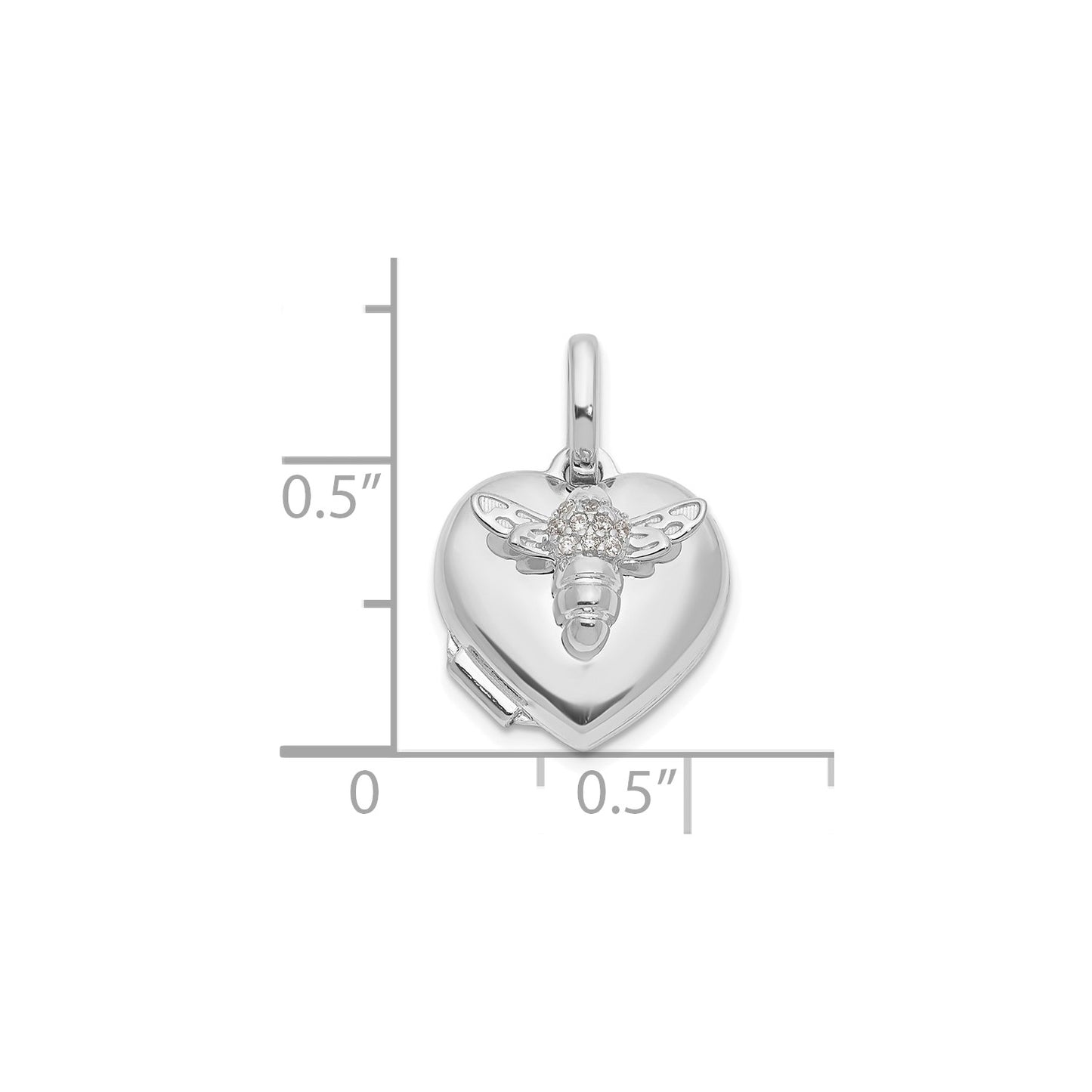 14k White Gold Polished CZ Bee Heart 12mm Locket