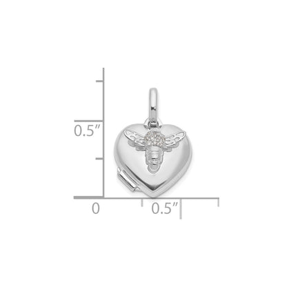 14k White Gold Polished CZ Bee Heart 12mm Locket