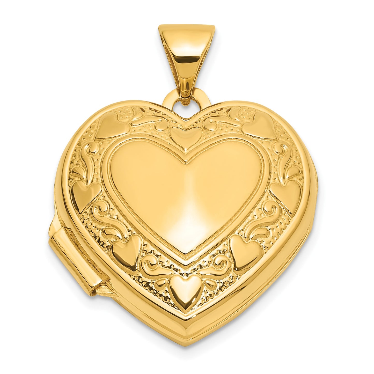 14ky Polished Heart Border 18mm Love you Reversible Heart Locket